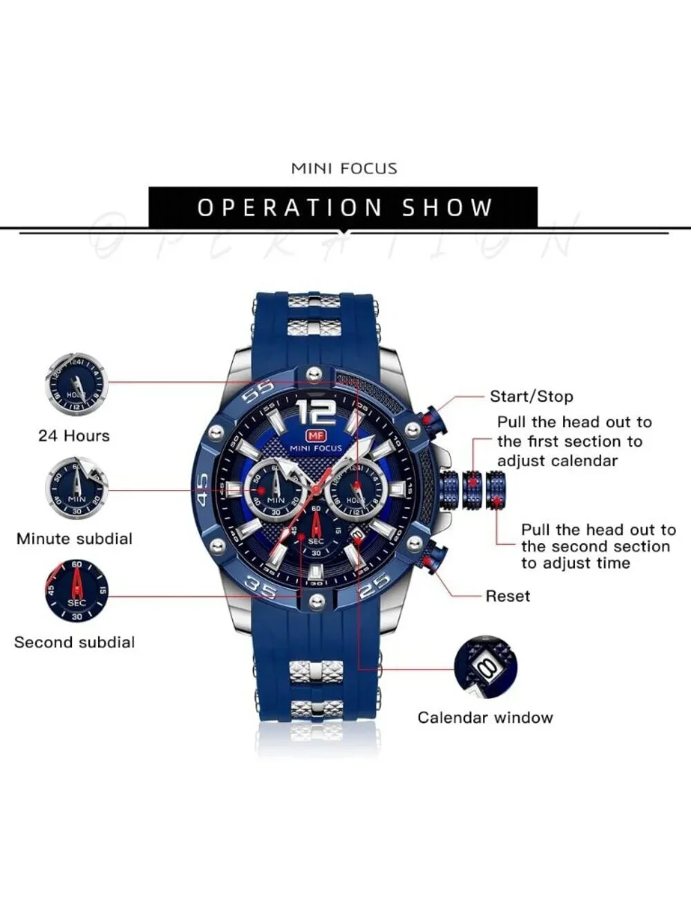 Men's Silver And Blue Analog Waterproof Chronograph Classic Stylish Casual Watch